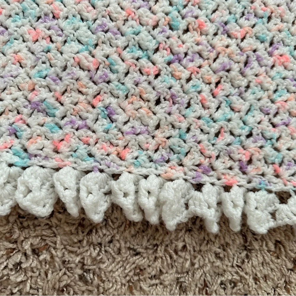 Handmade White & Pastel Crochet Throw Baby Blanket